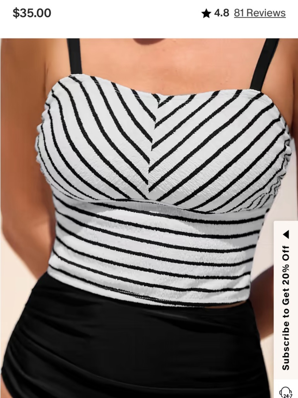 Striped Square Neck Tankini Top & High-Waisted Bottoms Set
